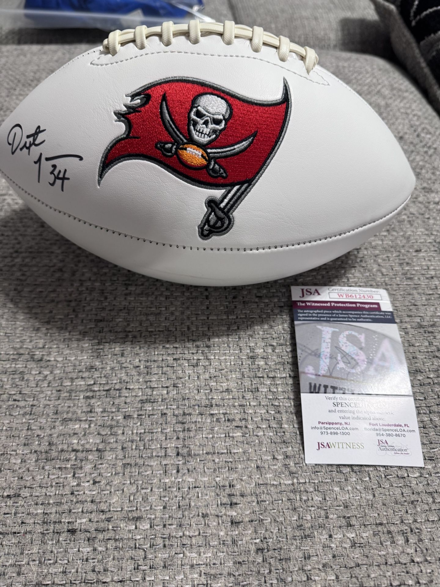 Dexter Jackson Signed Autograph White Panel Tampa bay Bucs Logo Football - JSA Coa