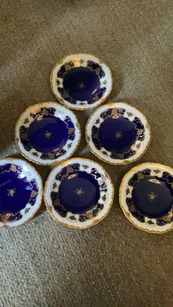 Vintage Reinchenbach ECHT KOBALT Blue 6 Small Plates 22K Gold Plated.