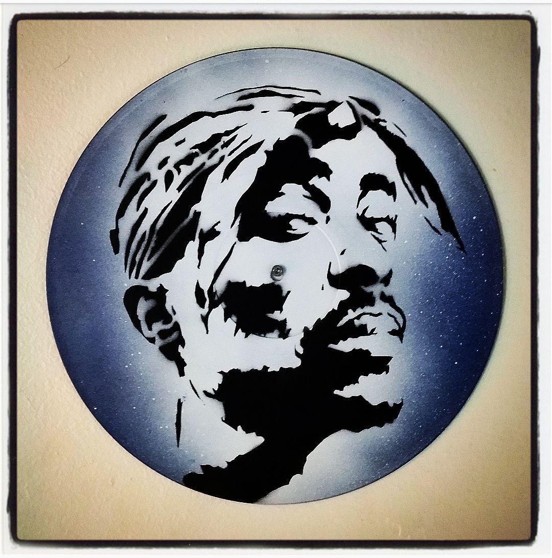 Tupac stencil painting on vinyl