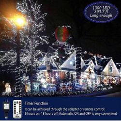 403ft 1000 LED Christmas String Lights Outdoor 8 Modes & Timer Fairy Light Plug in Waterproof LED Wedding Lights for Xmas Yard Tree Party Holiday Deco