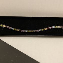 Sterling Silver 925 Oval Cut Multi Gem Tennis Bracelet - New, Never Worn