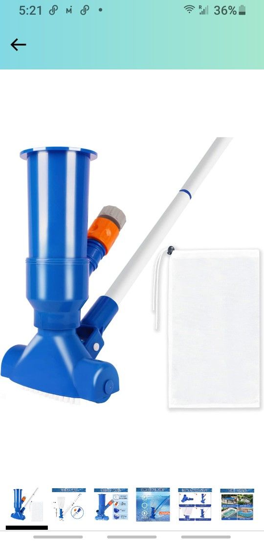 Portable Pool Vacuum, Pool Spa Jet Vacuum Cleaner with 5 Section Pole, Small Pool Vacuum for Above Ground & Inground Pool Spa Pond Hot Tub (No Garden