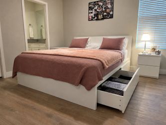 White King Bed Frame with 4 Storage Drawers.