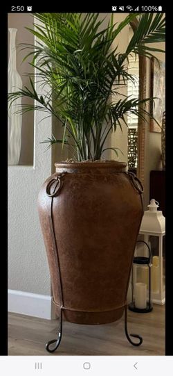 Clay Planters With Metal Stands 