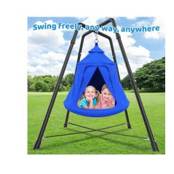 Swing Set with Tent Swing, X-Shaped Swing Frame with Sensory Swing, Tent Swing with Swing Stand, Hammock Chair with Stand, 330 lbs Capacity, w/Rainbow