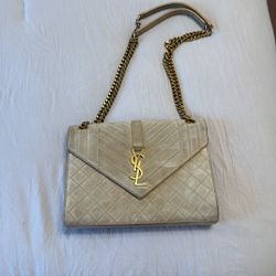 Saint Laurent (YSL) Envelope Suede Bag – Neutral Beige