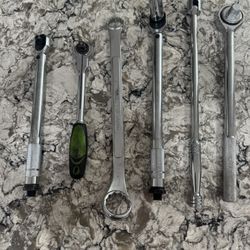 Drive Ratchets, Torque wenches,  Hitch Ball Wrench 11/8 11/2,   Drive Quick-Release Swivel Head Ratchet, And Drive Extra-Long Handle Ratchet. 