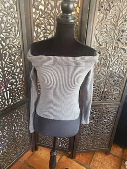 SHEIN Off-the-Shoulder Ribbed Knit Sweater – Gray – XS