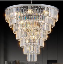 MERINEA Chrome Crystal Chandelier Large 36" Modern Round Staircase Chandeliers 22 Lights 7-Tier Luxury K9 Crystal Ceiling Pendant Light Fixture For Ta