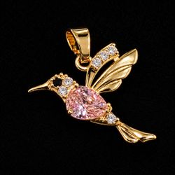 18k Gold Filled Pink CZ Hummingbird Pendant
