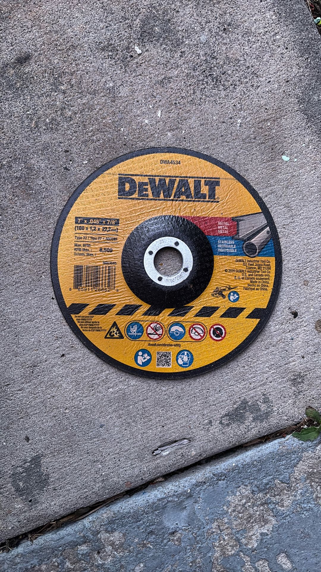7” Dewalt Cut Off Wheel