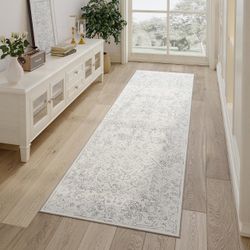 Brandnew Hallway Runner Rug 2x6 Washable Kitchen Flora Faux Wool Non-Slip with Rubber Backing Soft Thin Vintage Carpet Runner for Bedroom Bathroom Lau