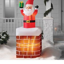6' LED Animated Santa in Chimney Christmas Inflatable Decoration Red - Wondershop™: Festive Yard Display, Easy Setup