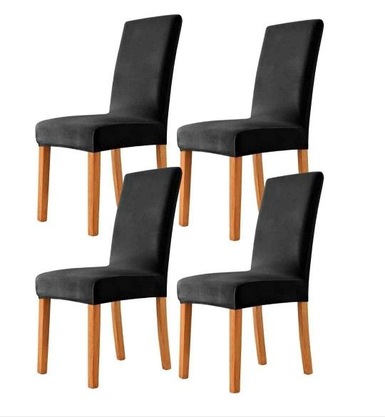 New Velvet Stretch Dining Room Chair Covers - Washable Parson Chair Slipcovers - Stretchable, Black