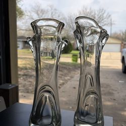 Pair Of Glass Art Vases
