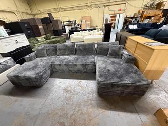Gray Corduroy U-Shaped Sectional Sofa