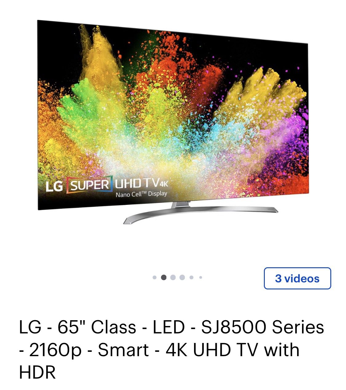 LG- 65” inch TV 4k UHD with HDR -SJ8500