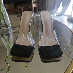 Black And Clear Strap Heels