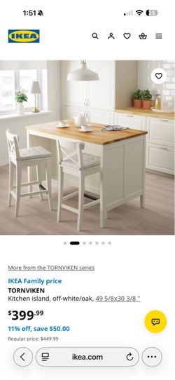 LIKE NEW BUTCHER BLOCK OAK TOP AND SHELVES WHITE BASE AND LEGS IKEA KITCHEN ISLAND