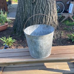 10-3/4" galvanized metal bucket stamped 16 flower garden yard decor 12" top dia.