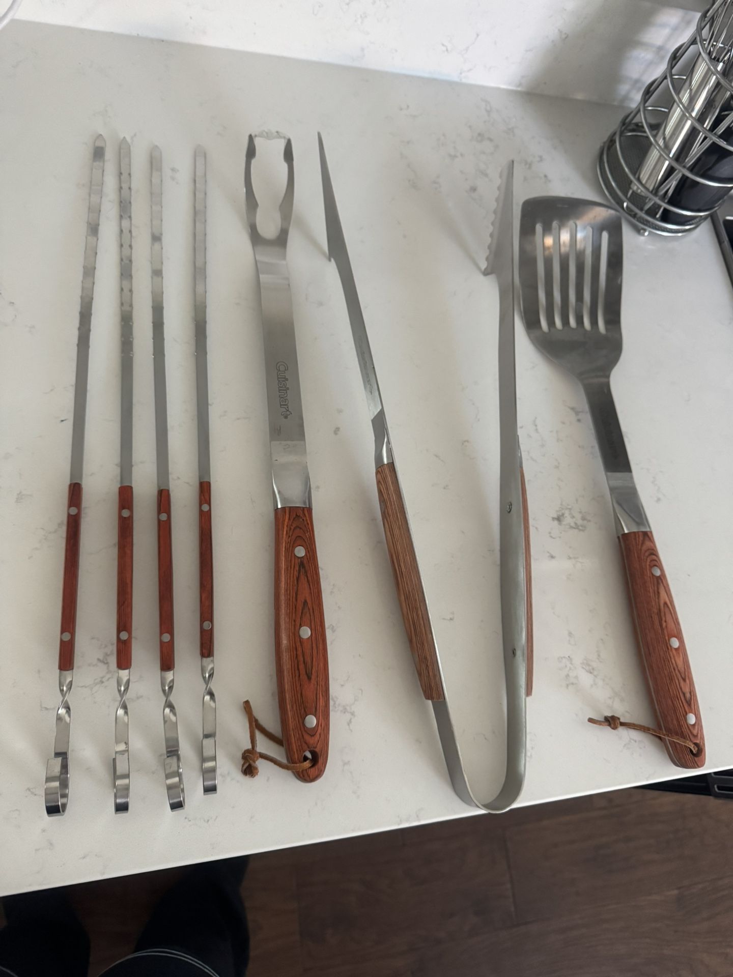 Cuisinart Heavy-Duty BBQ Grill Tool Set – Stainless Steel with Wood Handles