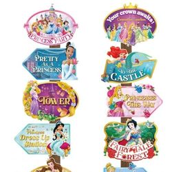 10pcs Disney Princess Birthday Party Decorations Directional Signs 
