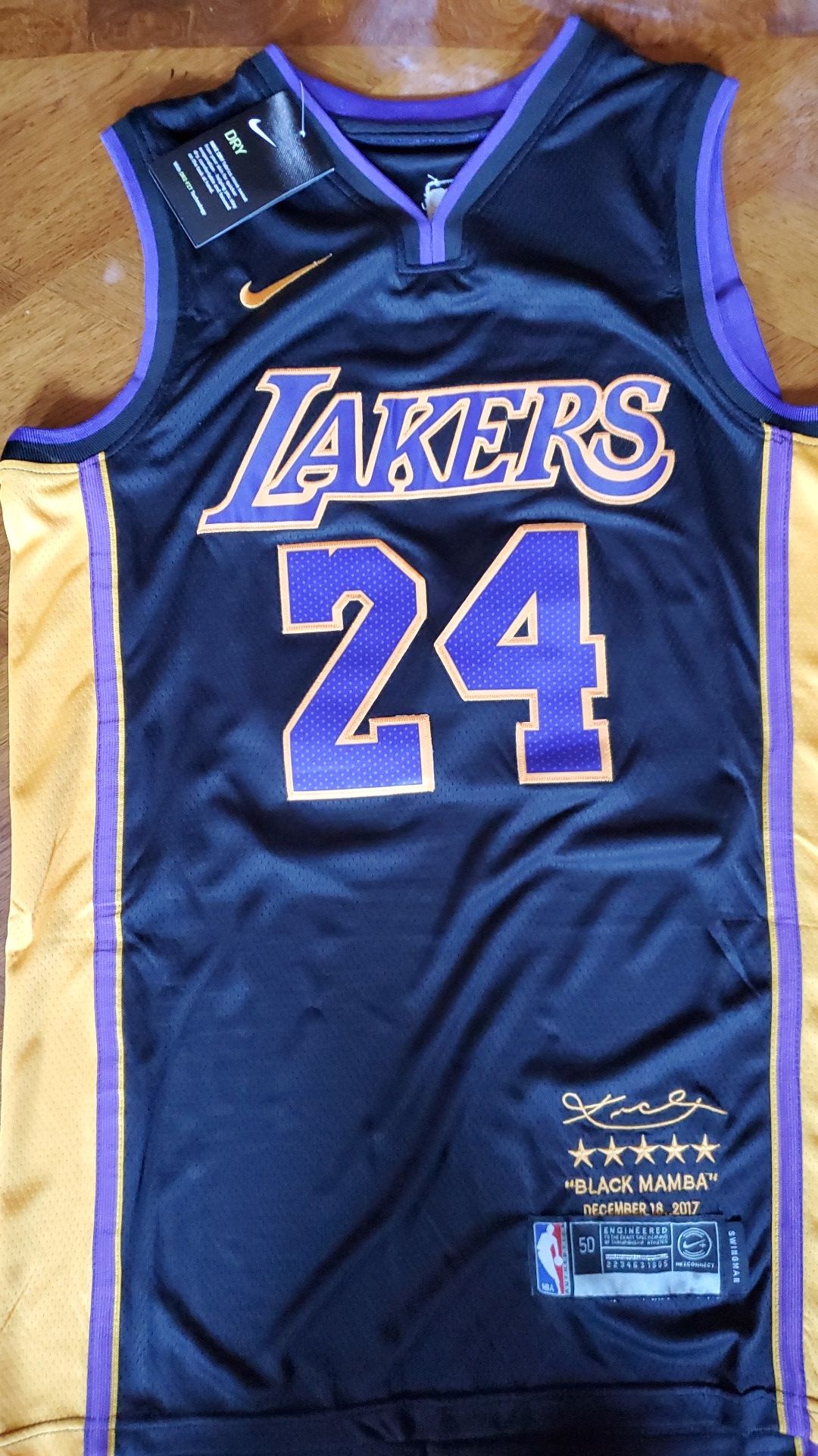 Kobe bryant "BLACK MAMBA" DEC 18, 2017 ☆☆☆☆☆ Stitched Jersey size M L XL XXL