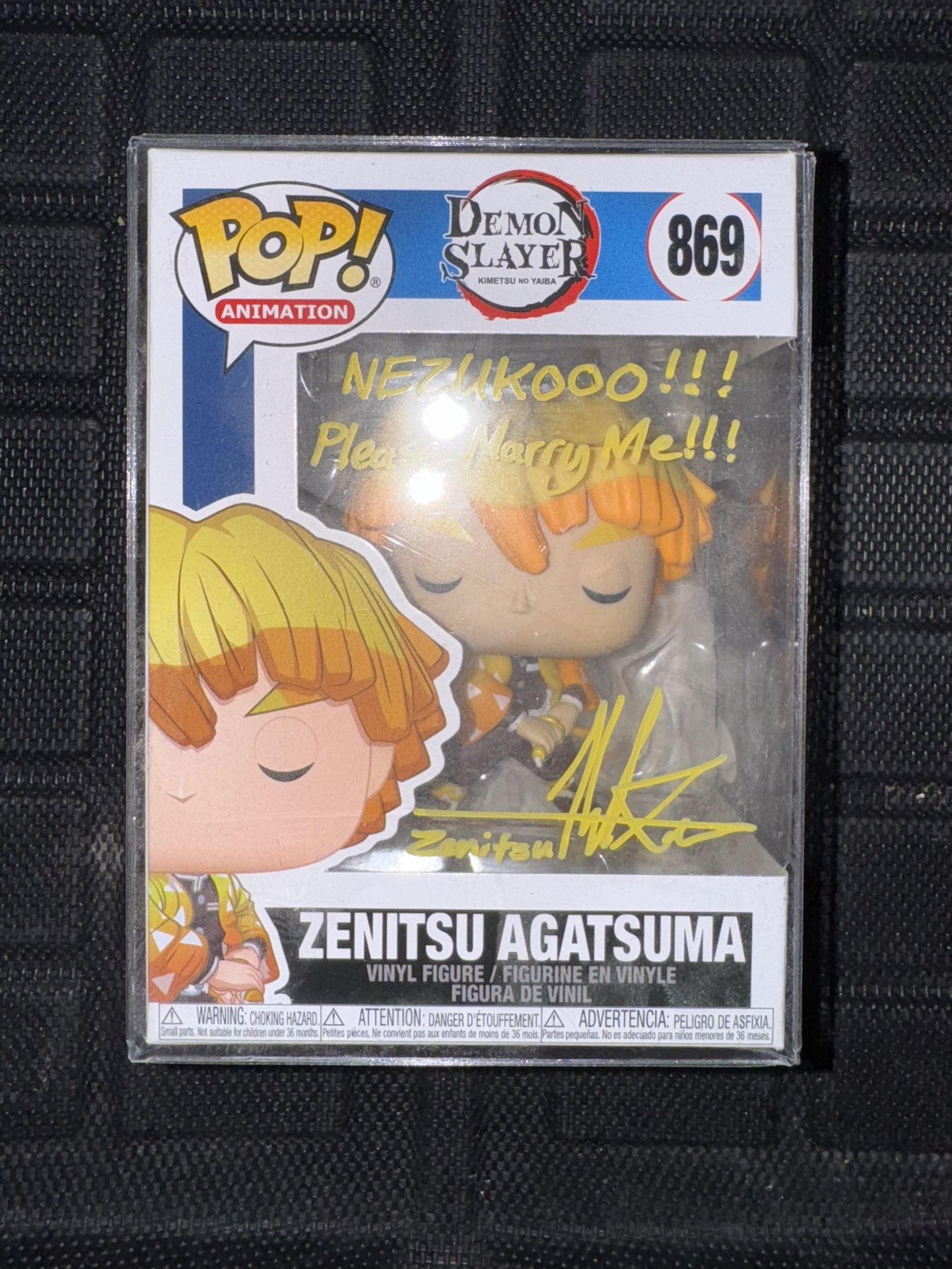 [SIGNED QUOTED AND AUTHENTICATED]Funko Pop! Zenitsu Agatsuma #(contact info removed) Funimation Exclusive+Pop Protecter