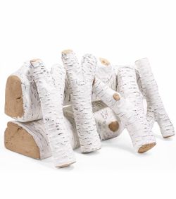 Barton 6Pc Ceramic Log Set Birch Wood Style w/Stackable Gas Heat Resistant Outdoor Indoor Fireplace Fire Wood Fake Realistic95026