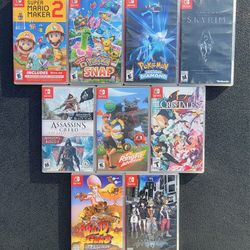 Nintendo Switch Games Lot (9) - Mario Maker 2, Skyrim, Pokémon Brilliant Diamond, Assassin's Creed 