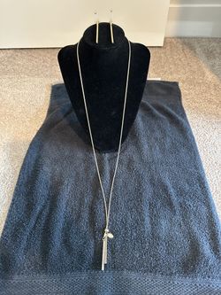 Charming Charlie Gold Vertical Bar Long Necklace and Earrings Set (Approx 32 In)