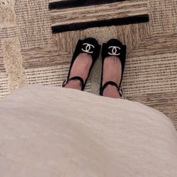 Chanel big logo diamond buckle velvet bow Mary Jane shoes