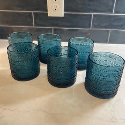 Set of 6 Fortessa Jupiter Cornflower Blue Beaded Hobnail 13oz Glasses Teal Hobnail Textured Drinking Glasses Set of 6