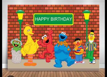 Sesame Street Happy Birthday Party Backdrop