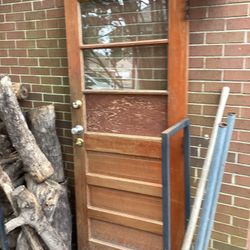 Wood Door W/ Some Glass.  Solid And Heavy. Structurally, In Good Shape. If You Refinish It, It Will Be Beautiful. NEED GONE ASAP. FREE!