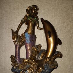 Beautiful Mermaid And Dolphin Small Statue  At Store For $70.00 , My Price  $20.00