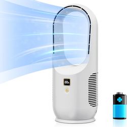 Bladeless Desk Fan, Rechargeable Battery Operated 11.8in Portable Quiet Office Fan