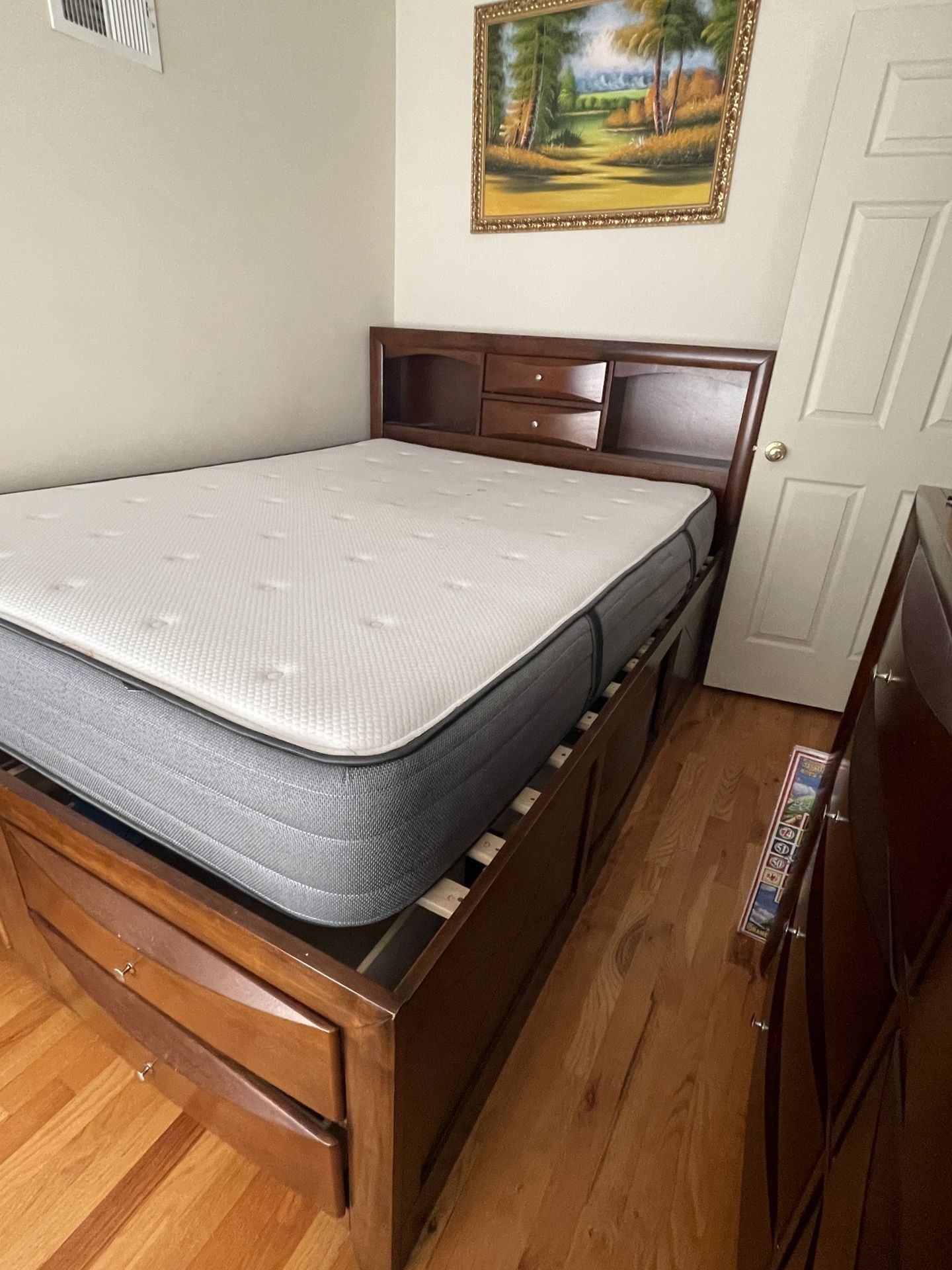 Queen Wooden Bed with Memory Foam Mattress