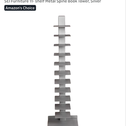 SEI Furniture 11- shelf Metal Spine Book Tower, Silver