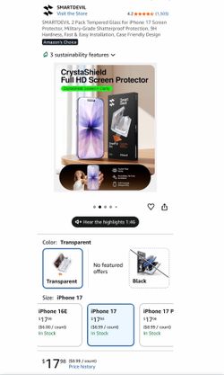 iPhone 17 Smart Devil 2Pack  Screen protector tempered glass