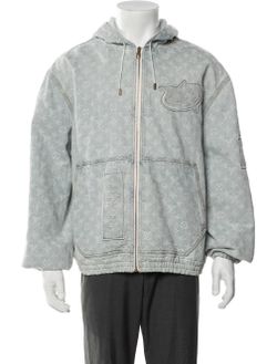 official Louis Vuitton x NBA Zip-Through Denim Hoodie from the highly coveted Fall/Winter 2021 collection designed by Virgil Abloh Size 56