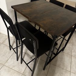 Garvee 5 Piece Counter Height Dining Table Set for 4 with Footrest and Corner Protectors Kitchen Table and 4 Upholstered Bar Stools Rustic Brown