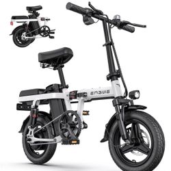 ENGWE T14 Folding Electric Bikes for Adults Teens 350W 19.2MPH 14'' Fat Tire Mini Ebike Urban City Commuter Bicycles 48V10AH 7 Shock Absorptions Comfo