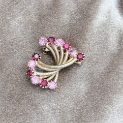 Vintage Rhinestone Pink and Red Brooch