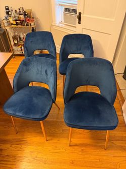 Blue velvet chairs set of 4