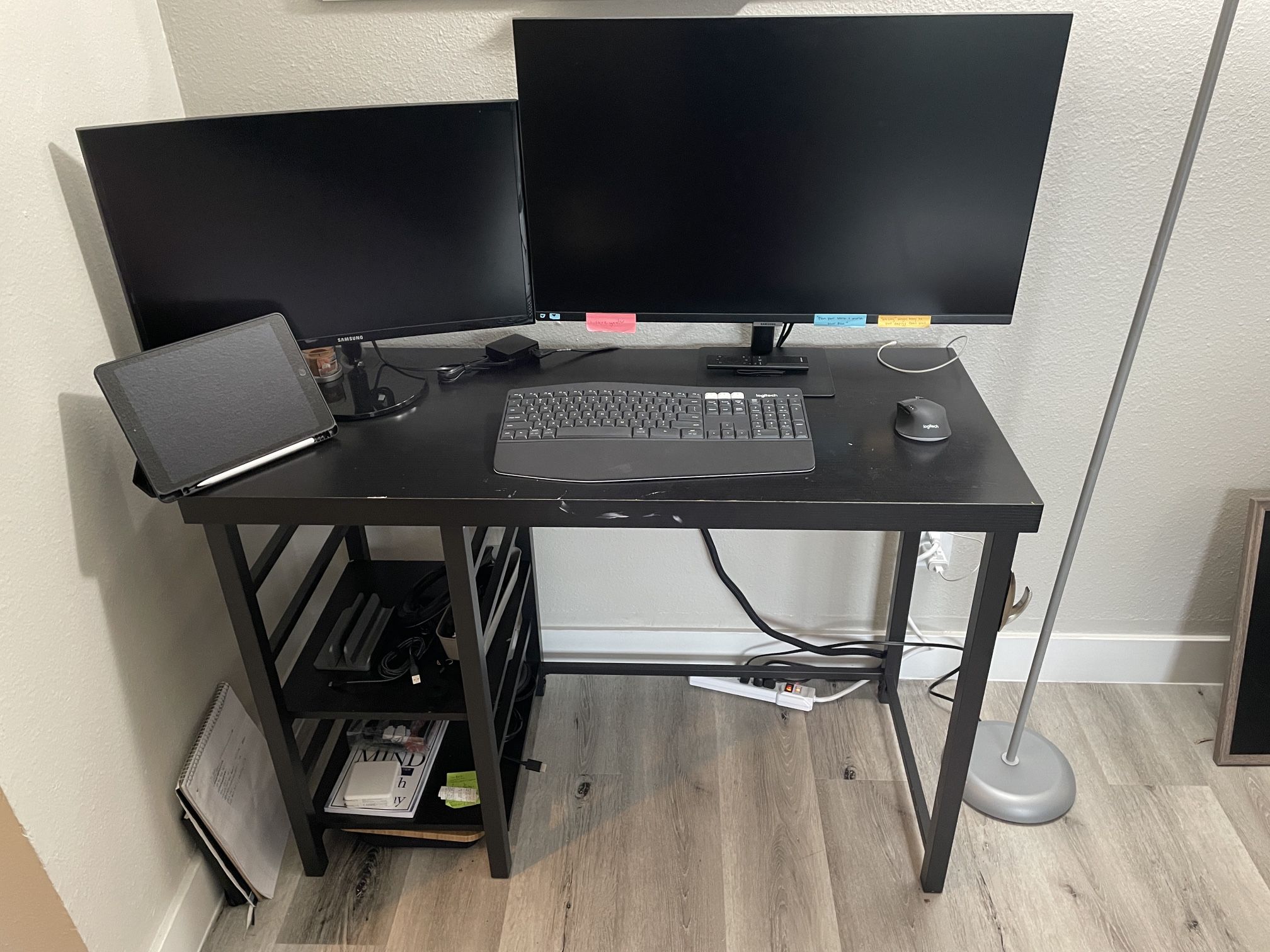 Dual Monitor Desk Setup. Dual Samsung Monitors + Desk