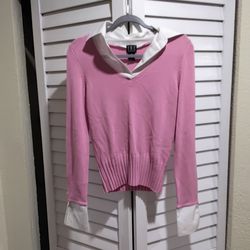 I.N.C L ONG SLEEVE SWEATER TOP PINK WITH WHITE ACCENTS SIZE MEDIUM
