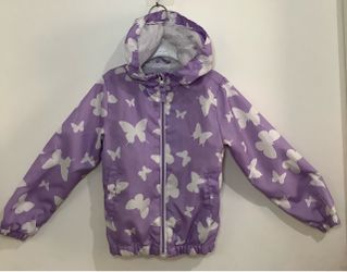 Windbreaker Jacket Size 4T Purple With White Butterflies Hood Full Zip Pockets