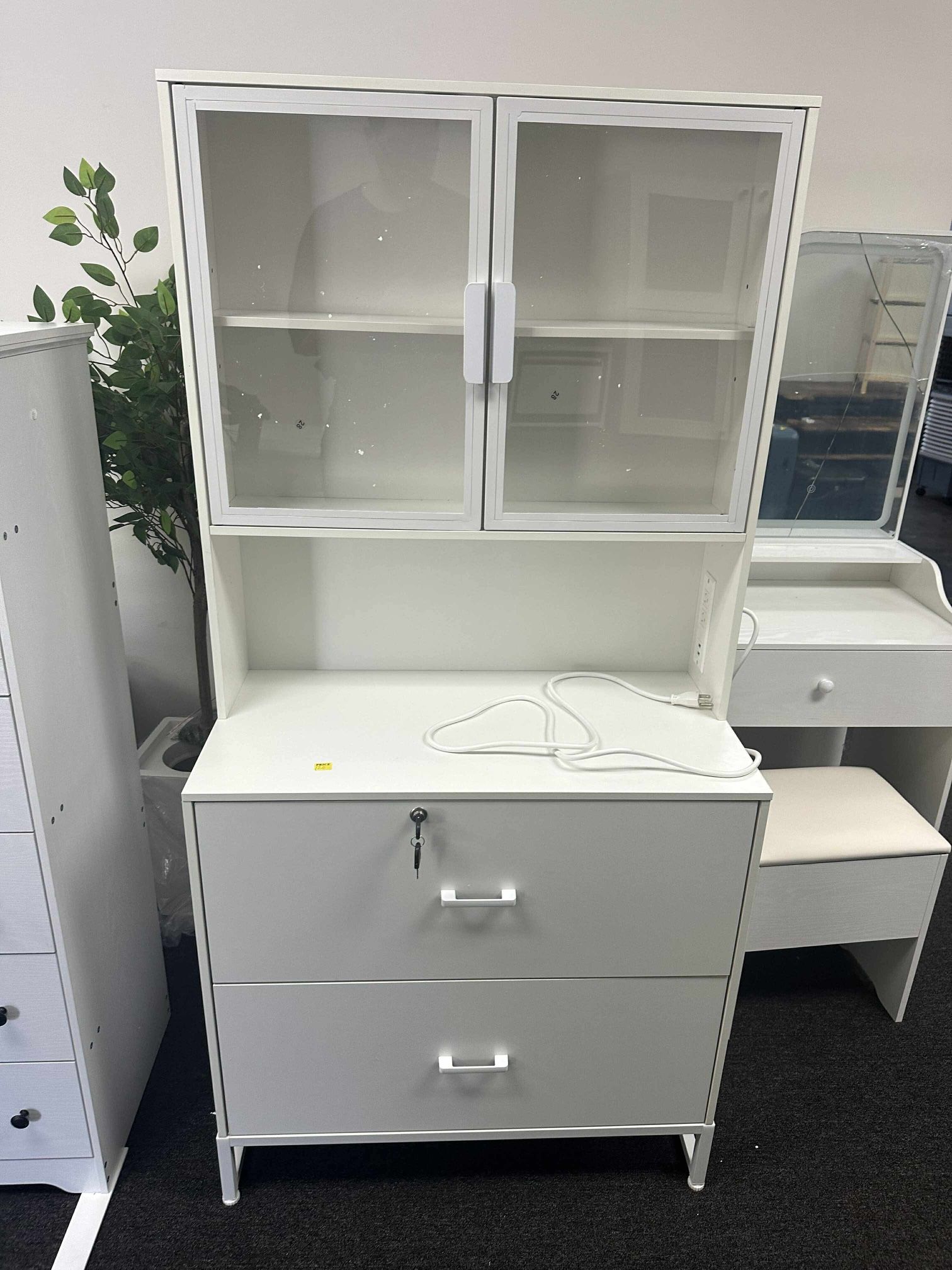 2 Drawer File Cabinet with Lock and Charging Station