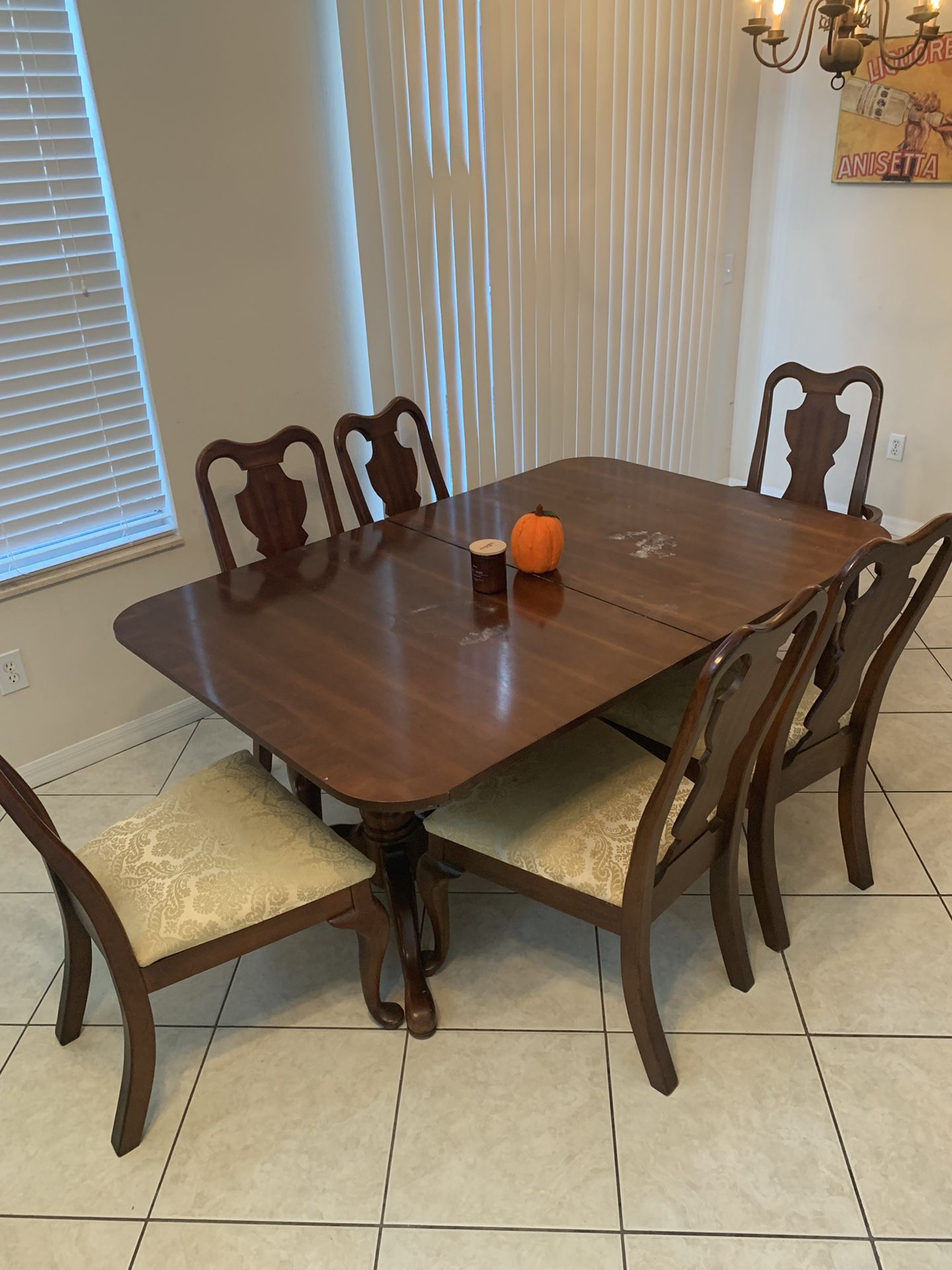 Dining room table, chairs and buffet